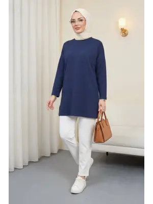 Eteği Kalp Detaylı Yırtmaçlı Salaş Penye Tunik -Laci