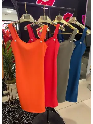 Omarı Dalgıç Kumaşlı Şık Askılı Elbise