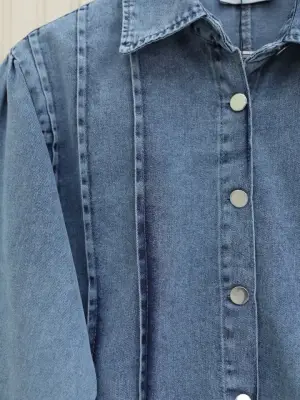 Etek Ucu Volanlı Düğmeli Ceketli Kot Takım -Buz Mavi