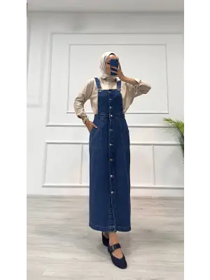 Koyu Mavi Etekli Salopet Kadın Giyim