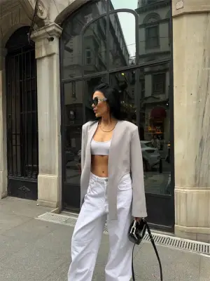 Omarı Gri Kuyruklu Crop Ceket - Trend