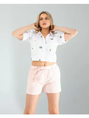 Omarı Etnik Desenli Nakış Detaylı Gömlek