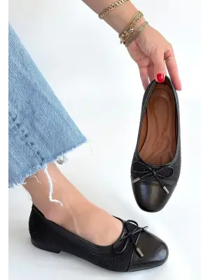 Siyah Cilt Babet Ayakkabı Kadın Giyim