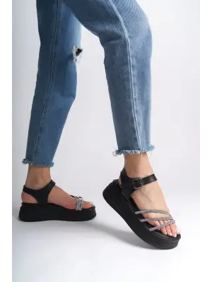 Rahat Tokalı Taşlı Şeritli Bayan Sandalet