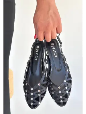 Siyah Cilt Babet Ayakkabı Kadın Giyim