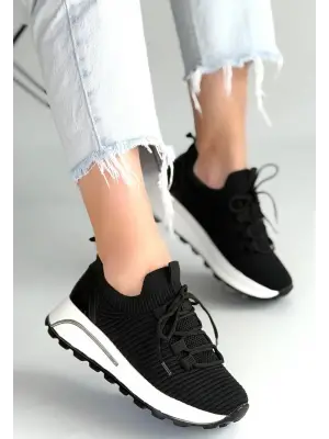 Feort Siyah Triko Bağcıklı Spor Ayakkabı