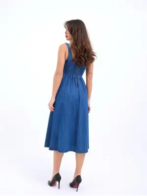 Omarı Kot Elbise - Mavi