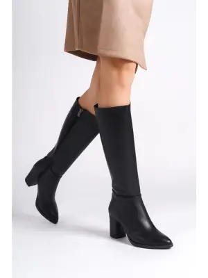 Siyah Bağcıksız Fermuarlı Rahat Tabanlı Ayakkabı Kadın Çizme