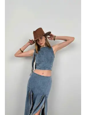 Fırfır Detaylı Denim Bluz