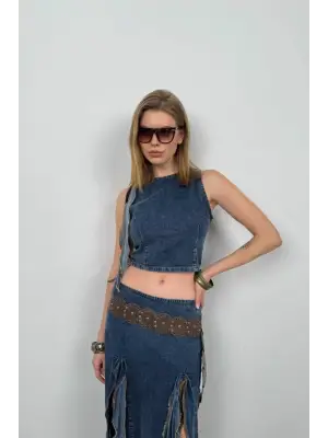 Fırfırlı Denim Bluz