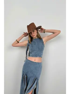 Fırfır Detay Denim Bluz