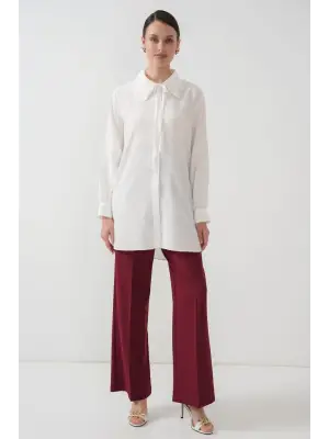 Fırfırlı Uzun Gömlek Tunik 5952 - Beyaz