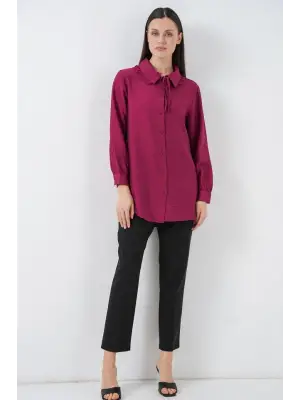 Fırfırlı Uzun Gömlek Tunik 5952 - Bordo