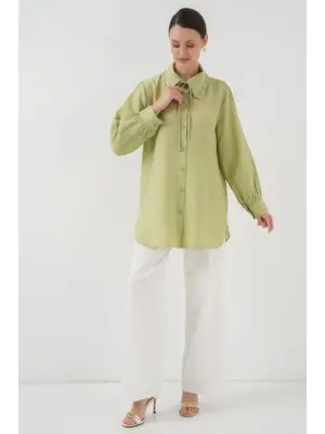 Fırfırlı Uzun Gömlek Tunik 5952 - Çağla