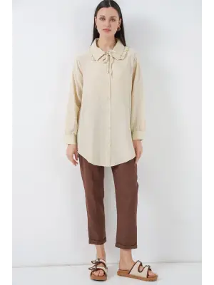 Fırfırlı Uzun Gömlek Tunik 5952 - Ekru