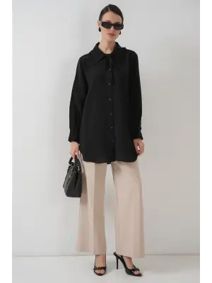 Fırfırlı Uzun Gömlek Tunik 5952 - Siyah