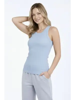 Fitilli Atlet Sıfır Yaka Slim Fit Arka Baskılı Spor Atlet - Bebek Mavisi