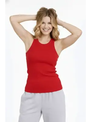 Fitilli Atlet Sıfır Yaka Slim Fit Arka Baskılı Spor Atlet - Kırmızı