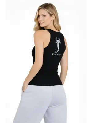 Fitilli Atlet Sıfır Yaka Slim Fit Arka Baskılı Spor Atlet - Siyah