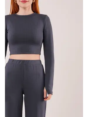 Fitilli Bluz Ve Pantolon Antrasit İkili Takım