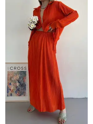 Omarı Fitilli Gömlek ve Uzun Etek Takım