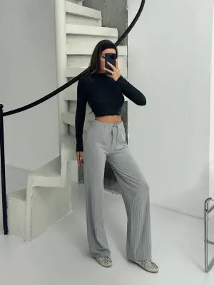 Fitilli şardonlu pantolon gri a4058