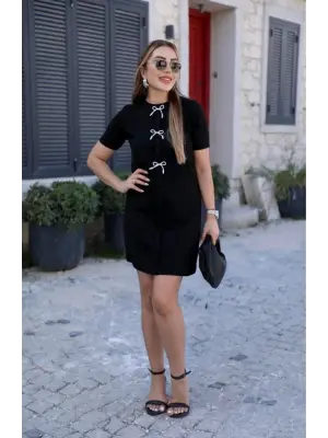 Omarı Fiyonk Detaylı Kısa Kollu Kadın Elbise