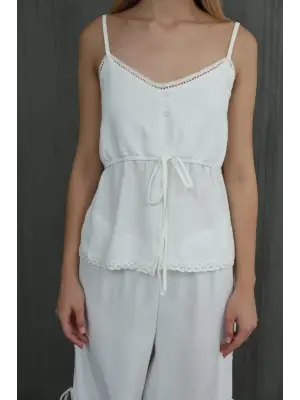 Fiyonklu Bluz Takım - Beyaz