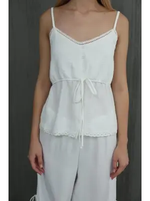 Fiyonklu Bluz Takım - Beyaz