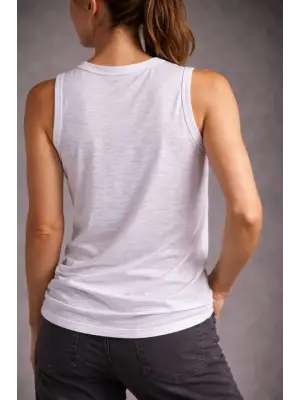 Flamlı Kumaş Sıfır Kolsuz Atlet  Basic Spor Üst, Günlük Ve Fitness Kullanımına Uygun - Beyaz