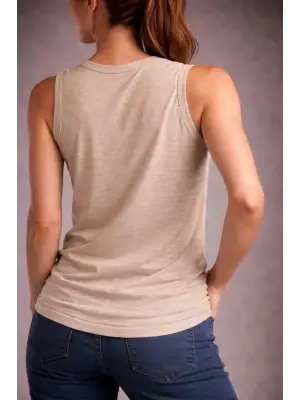 Flamlı Kumaş Sıfır Kolsuz Atlet Basic Spor Üst, Günlük Ve Fitness Kullanımına Uygun - Taş