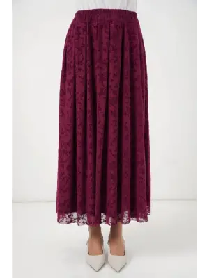 Flok Baskılı Astarlı Etek 8069 - Mürdüm