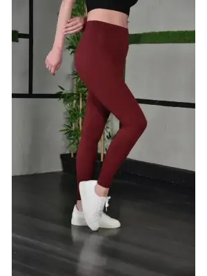 Bordo Full Likra Extra Toparlayıcı Yüksek Bel Dar Kalıp Spor Tayt