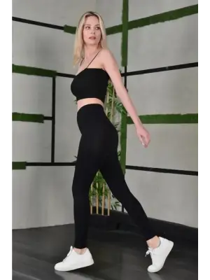 Siyah Full Likra Extra Toparlayıcı Yüksek Bel Dar Kalıp Spor Tayt