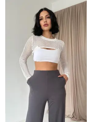 Füme Pensli Lastik Detaylı Pantolon