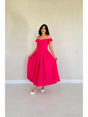 Omarı Şık Fuşya Jakar Elbise Modelleri