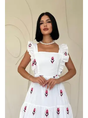 Omarı Fırfırlı Fuşya Elbise