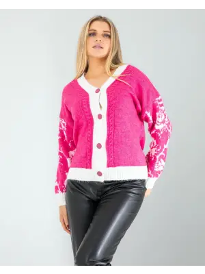 Modern Fuşya Triko Hırka