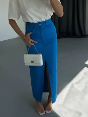 Omarı Modern Tarzda Uzun Yırtmaçlı Gabardin Etek