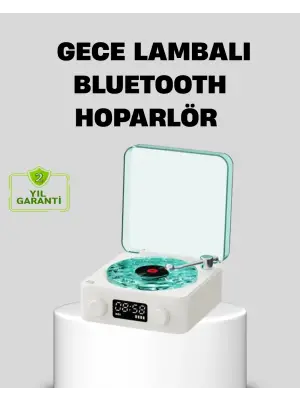 Gece Lambası Stereo Bluetooth Hoparlör Dijital Saatli Vintage Tasarım Çok Fonksiyonlu