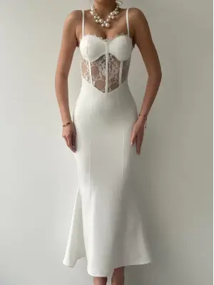 Omarı İp Askılı Etnik Desenli Elbise