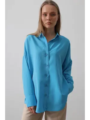 Geniş Manşet Detaylı Gömlek - Turkuaz