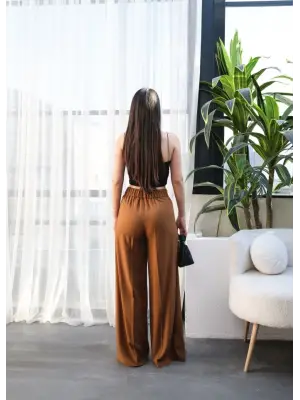 Omarı Geniş Paça Keten Pantolon