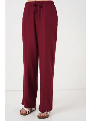 Geniş Paça Keten Pantolon 6735 - Bordo