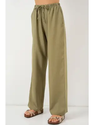 Geniş Paça Keten Pantolon 6735 - Çağla