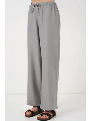Geniş Paça Keten Pantolon 6735 - Gri