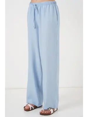 Geniş Paça Keten Pantolon 6735 - Mavi