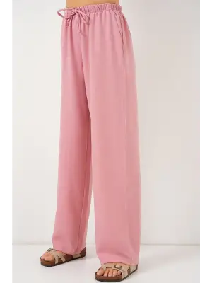 Geniş Paça Keten Pantolon 6735 - Pudra