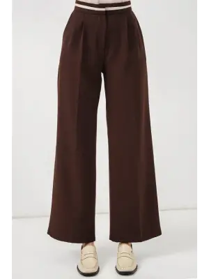 Geniş Paça Kumaş Pantolon 30088 - Kahverengi