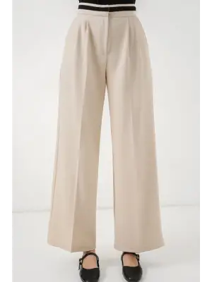 Geniş Paça Kumaş Pantolon 30088 - Krem